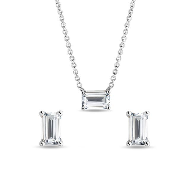 JEWELLERY SET WITH EMERALD DIAMONDS IN WHITE GOLD - DIAMOND SETS - FINE JEWELRY