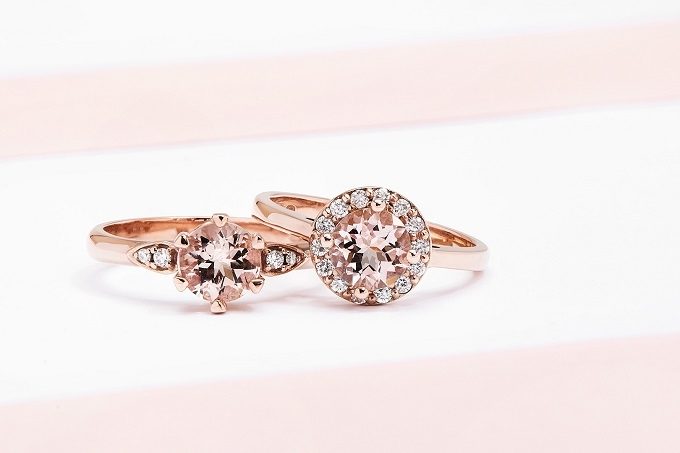 Bagues en or rose avec morganite et diamants - KLENOTA