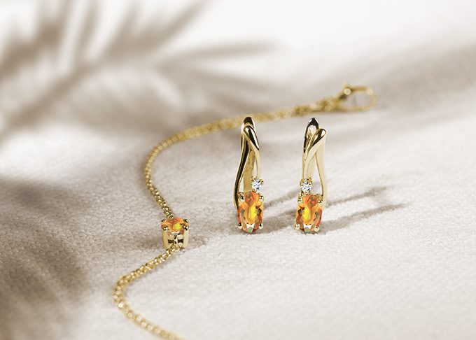 yellow gold bracelet and earrings with citrine - KLENOTA