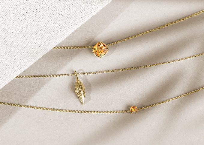 gold necklaces with citrine - KLENOTA