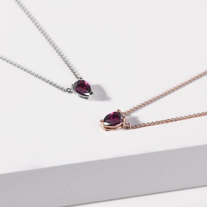 gold necklace with rubellite in 14k gold - KLENOTA