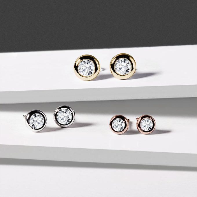 gold diamond stud earrings - KLENOTA