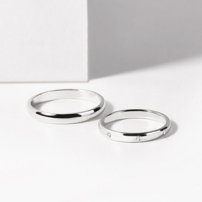 Snubné prstene z ródiovaného bieleho zlata s diamantmi - KLENOTA