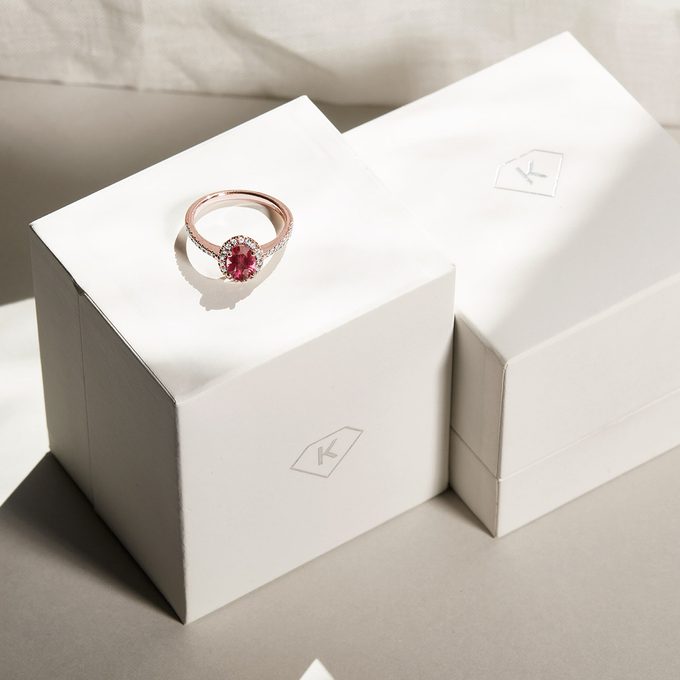 gold diamond ring with pink tourmaline - KLENOTA