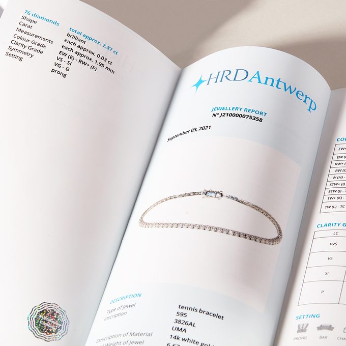 certifikát diamantu vydaný mezinárodní laboratoří HRD