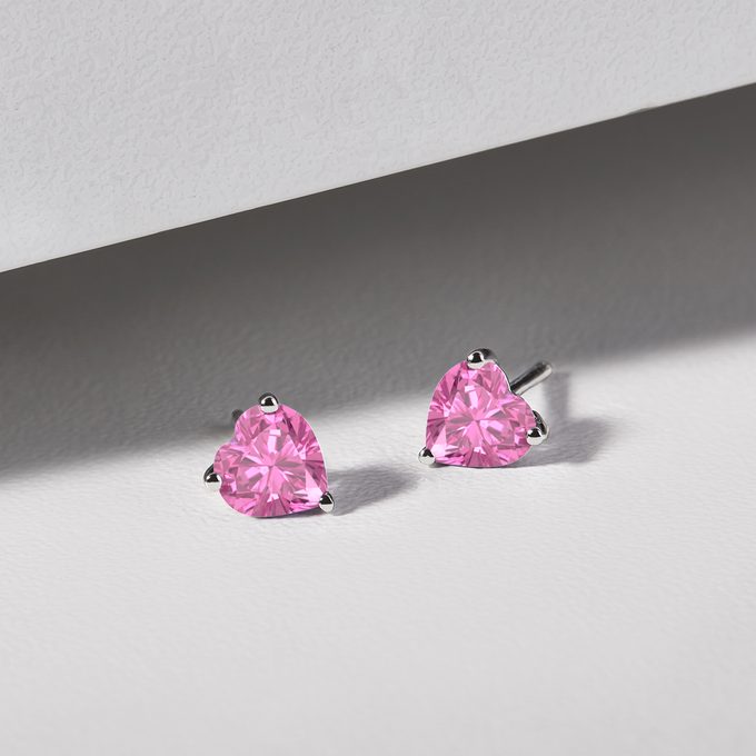 earrings with pink sapphire in heart cut - KLENOTA