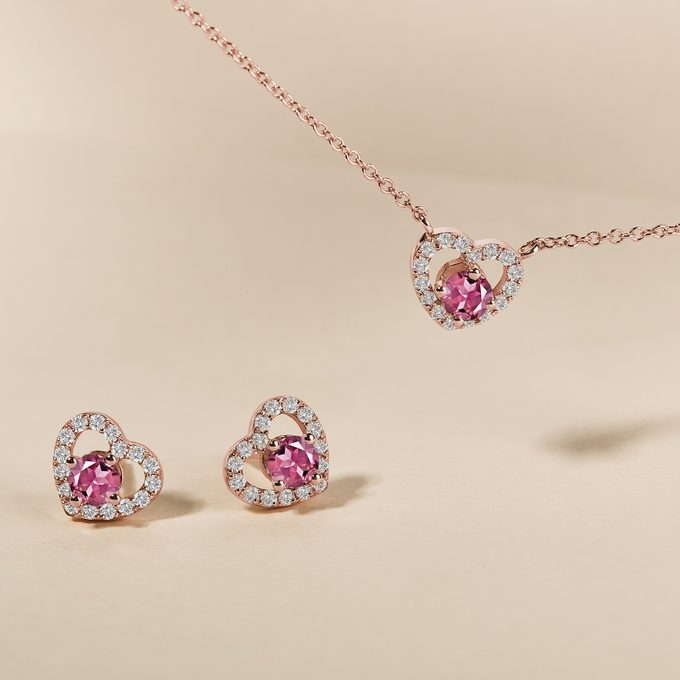 valentýnské šperky z růžového 14 k zlata s růžovým turmalínem - KLENOTA