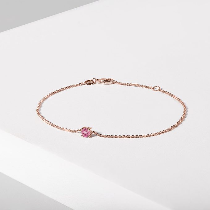 bracelet with pink sapphire in pink 14k gold - KLENOTA
