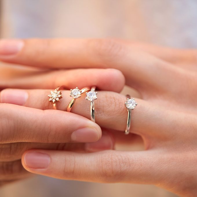  diamond engagement rings white, yellow, rose gold - KLENOTA