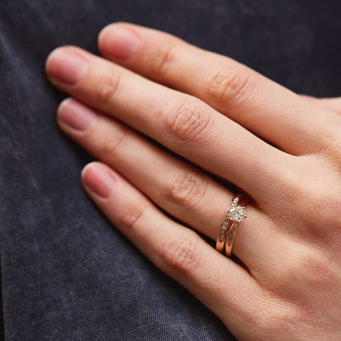  engagement and wedding diamond ring rose gold - KLENOTA