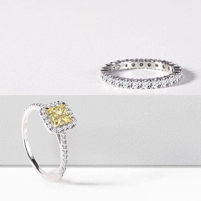  Luksusowy pierścionek z brylantem z żółtym diamentem - KLENOTA