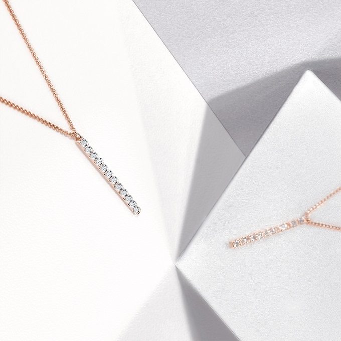 Rose gold necklace with diamonds, Rain collection - KLENOTA