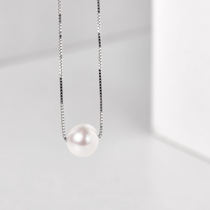  white gold chain with pearl - KLENOTA