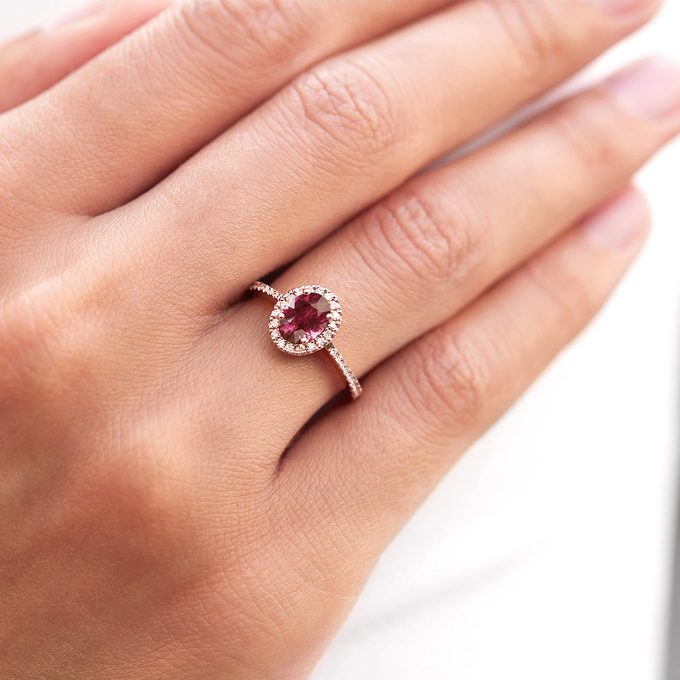 bague diamant de luxe avec tourmaline rose en or 14k - KLENOTA