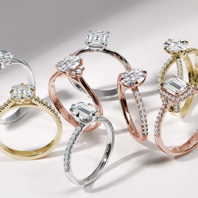 collection of luxury engagement rings with lab grown diamonds - KLENOTA