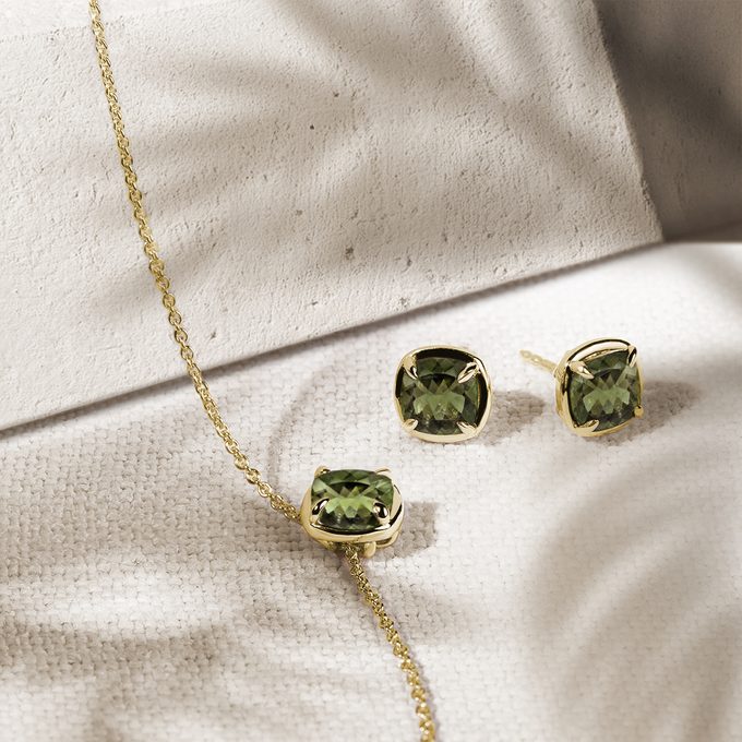 moldavite bijoux en or jaune 14k - KLENOTA