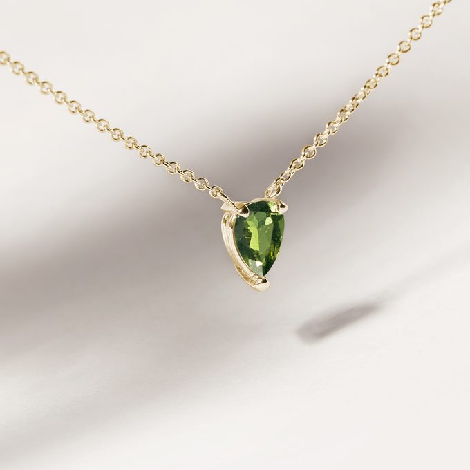 Collier de moldavite en or jaune 14k - KLENOTA