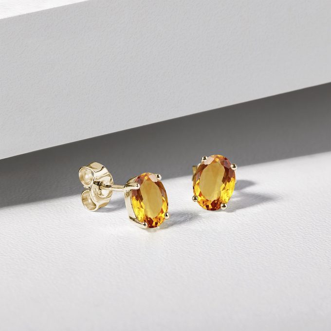 yellow gold earrings with citrine - KLENOTA