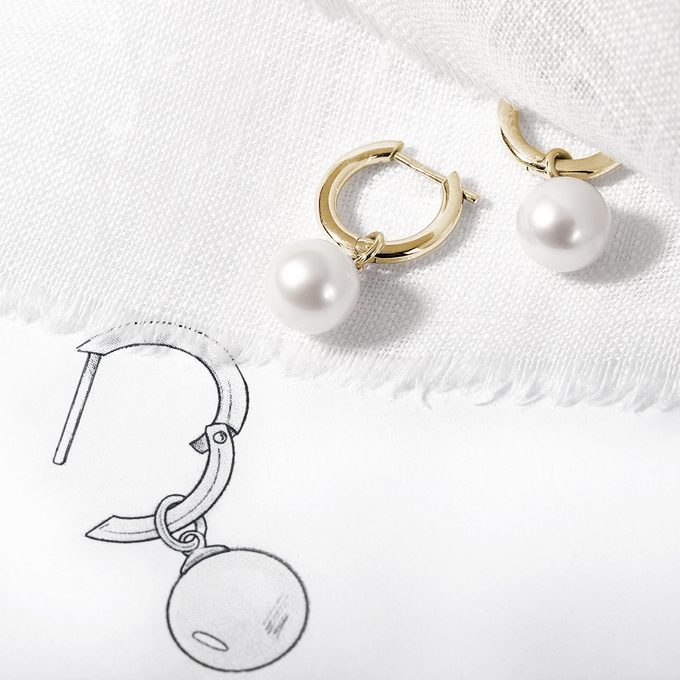 boucles d'oreilles anneaux avec perles en or jaune 14k 