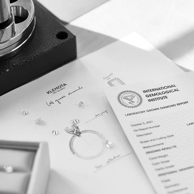 medzinárodný certifikát pre laboratórne pestovaný diamant - KLENOTA