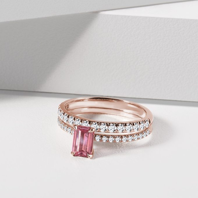 zásnubný set z ružového zlata s diamantmi a turmalínom - KLENOTA