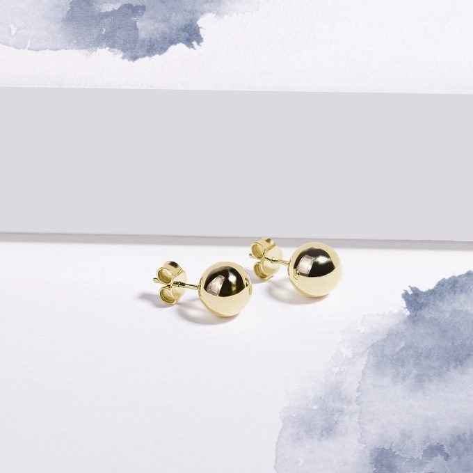 Golden stud earrings balls - KLENOTA