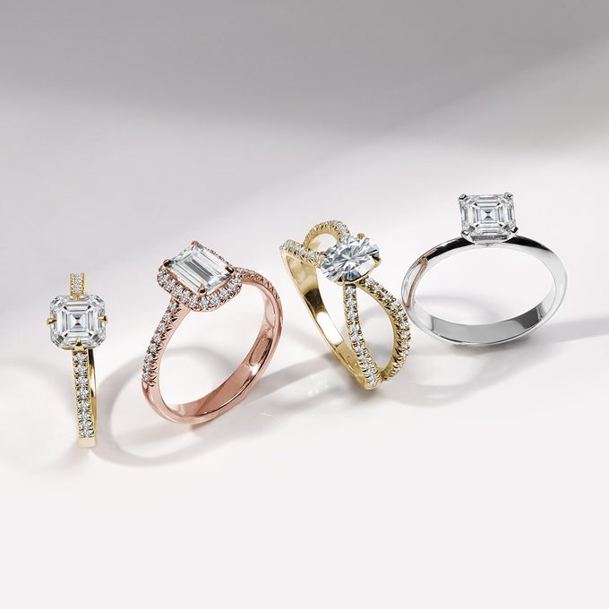 collection of gold rings with lab grown diamonds - KLENOTA