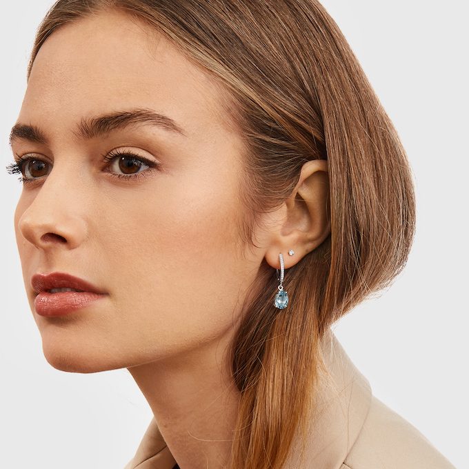 white gold earrings with swiss blue topaz - KLENOTA