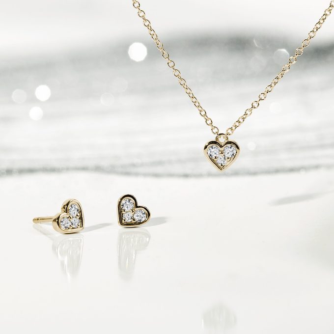 Necklace with diamond heart + heart earrings - KLENOTA