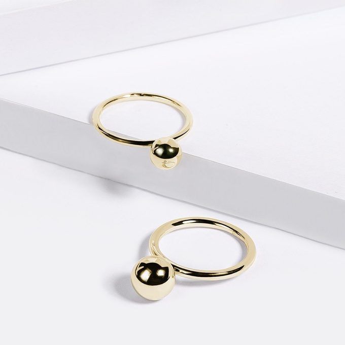 gold minimalist rings with a ball - KLENOTA