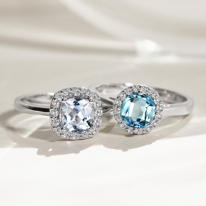 white gold rings with aquamarine and diamonds - KLENOTA
