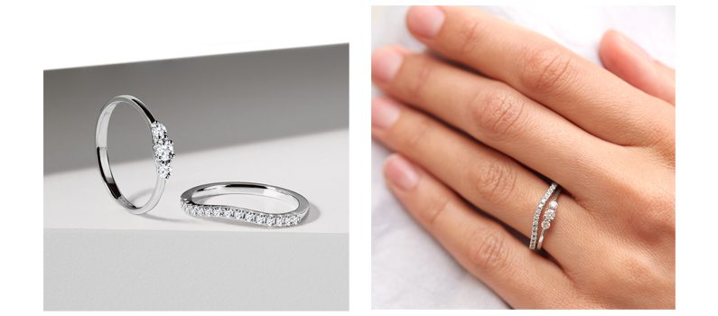 zásnubní a snubní prsten s diamanty bílé zlato - KLENOTA