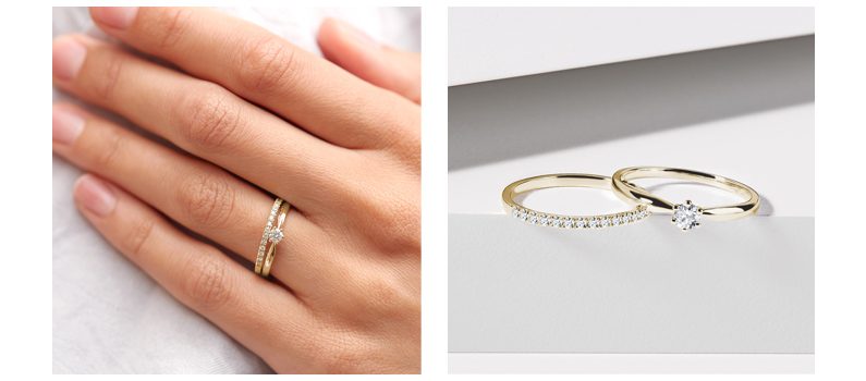 zásnubní a snubní prsten s diamanty žluté zlato - KLENOTA