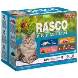 Kapsičky RASCO Premium Cat Pouch Sterilized - 3x salmon, 3x cod, 3x duck, 3x turkey