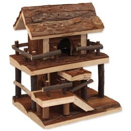 Domek SMALL ANIMALS dvoupatrový dřevěný s kůrou 17 x 15 x 20 cm