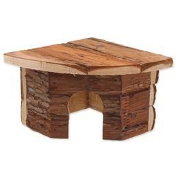 Domek SMALL ANIMALS rohový dřevěný s kůrou 16 x 16 x 11 cm