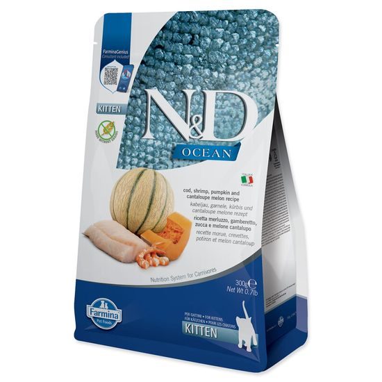 KRMIVO N&D OCEAN CAT COD, SHRIMP, PUMPKIN & CANTALOUPE MELON KITTEN 300 GR