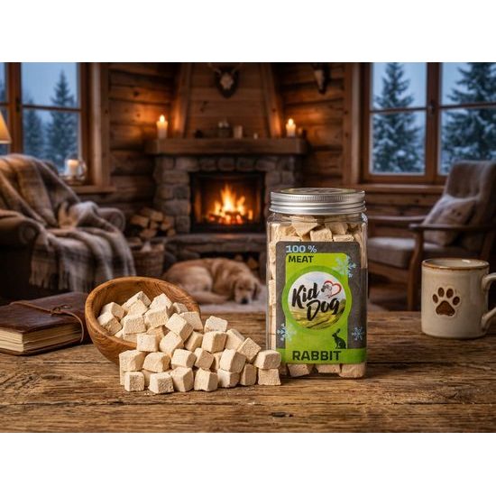 KIDDOG Super Premium 100% freeze dried RABBIT CUBES - čistá králičí svalovina sušená mrazem 70 g