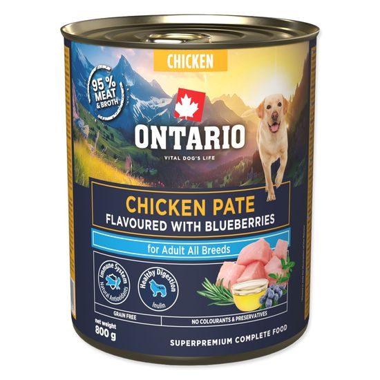 Konzerva Ontario Adult kuřecí pate s příchutí borůvek 800g