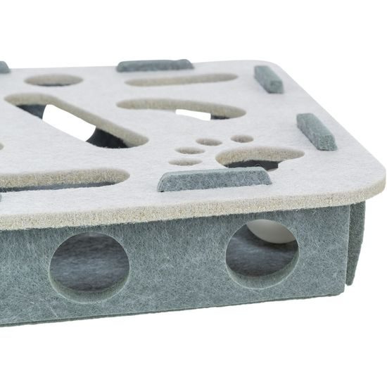 Interaktivní hra pro kočky Hole'n'Roll – box, ø 30 × 7.5 cm, filc, šedá