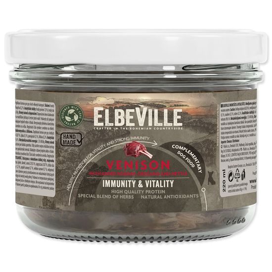 Sklenice Elbeville Dog Imunity & Vitality zvěřina s přidaným šípkem, dobromyslem a kopřivou, 220 ml