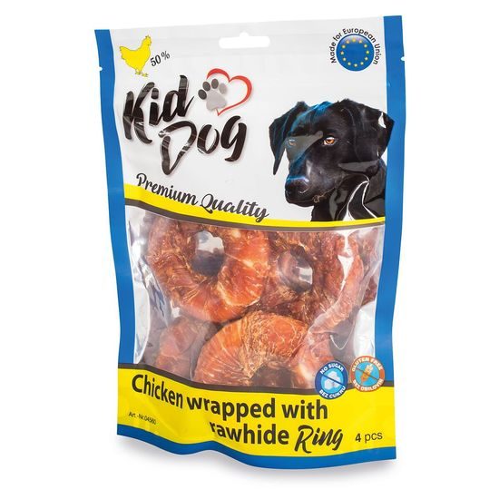 KIDDOG kuřecí masíčko na buvolím 9 cm kroužku (4 ks/bal.)