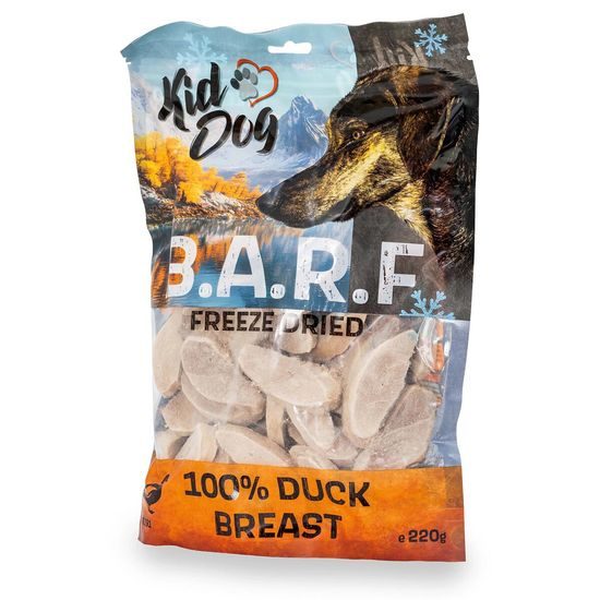 KIDDOG B.A.R.F. 100 % Duck Breast freeze dried - čisté maso sušené mrazem 220 g