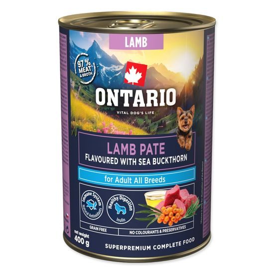 Konzerva Ontario Adult jehněčí pate s příchutí rakytníku 400g
