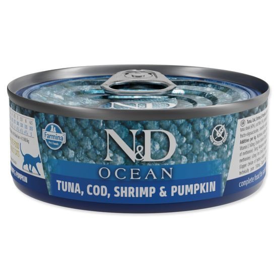 KONZERVA N&D CAT OCEAN TUNA, COD, SHRIMP & PUMPKIN 70 GR