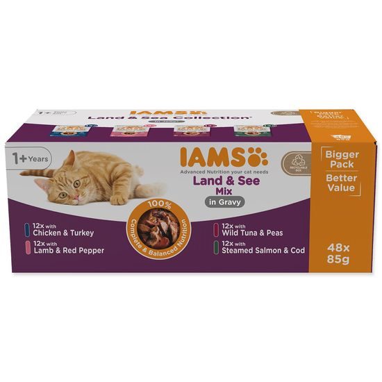 Kapsičky IAMS Cat výběr z mořských a suchozemských mas v omáčce multipack
