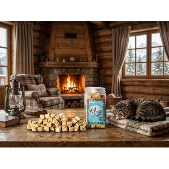 KIDDOG Super Premium 100% freeze dried MACKEREL CUBES - čisté maso z makrely, sušené mrazem 60 g