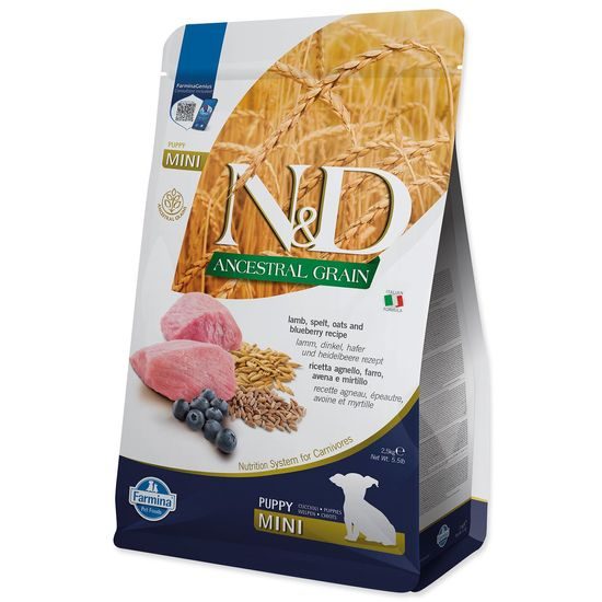 KRMIVO N&D ANCESTRAL GRAIN DOG LAMB, SPELT, OATS AND BLUEBERRY PUPPY MINI 2.5KG