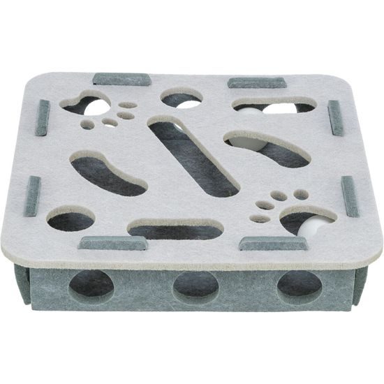 Interaktivní hra pro kočky Hole'n'Roll – box, ø 30 × 7.5 cm, filc, šedá
