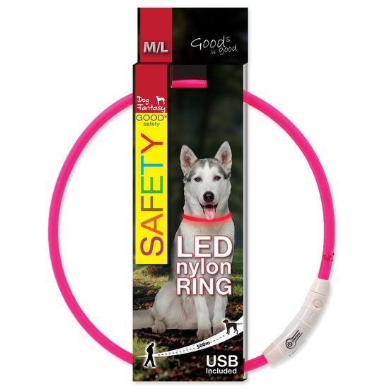 Obojek DOG FANTASY LED nylonový růžový M-L